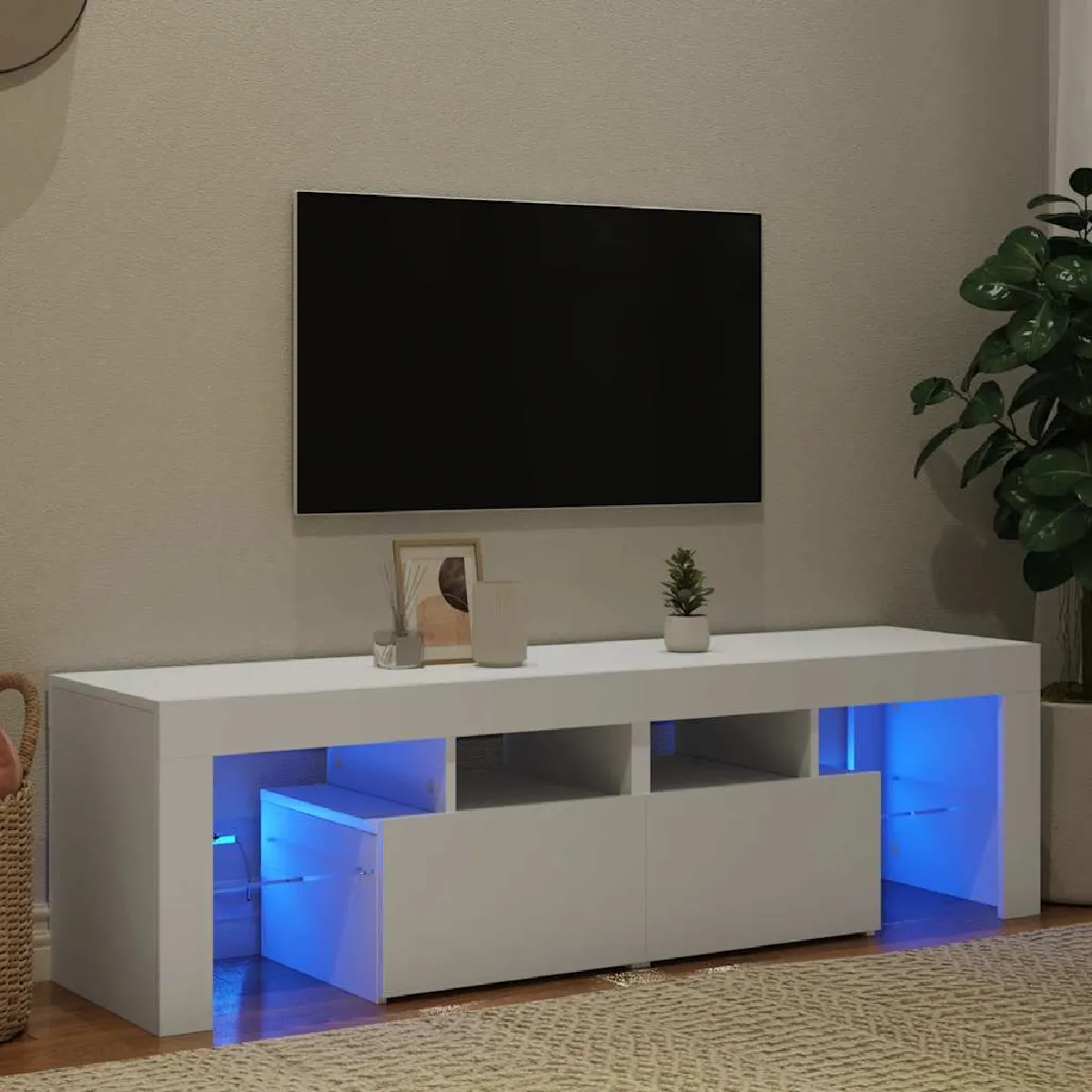 VidaXL Meuble TV LED blanc 140 cm