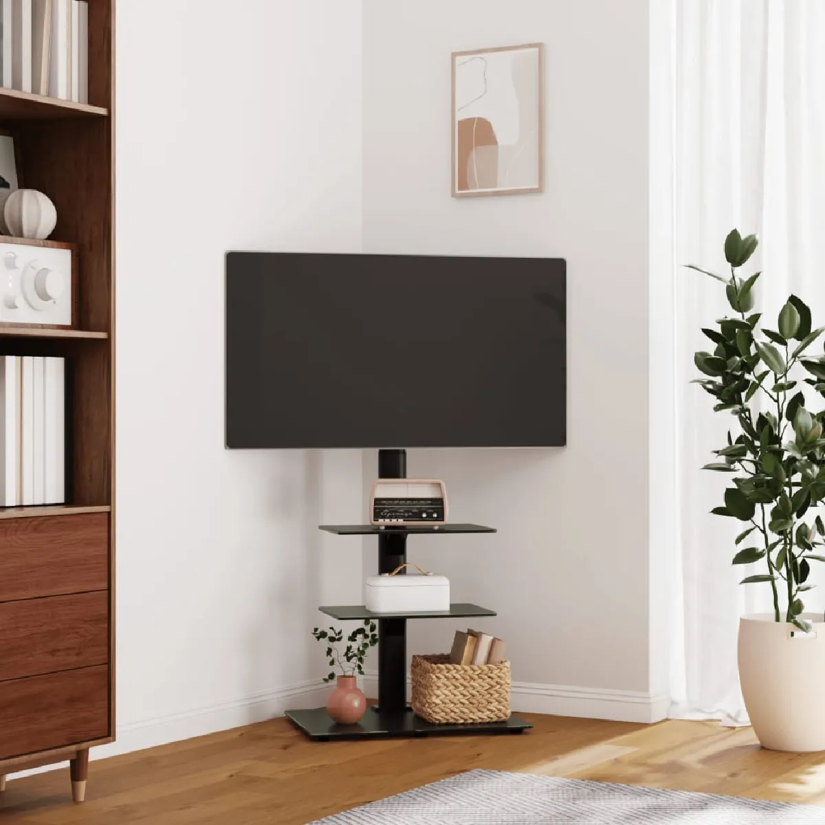 vidaXL Meuble TV d'angle 3 niveaux pour 32-65 pouces noir