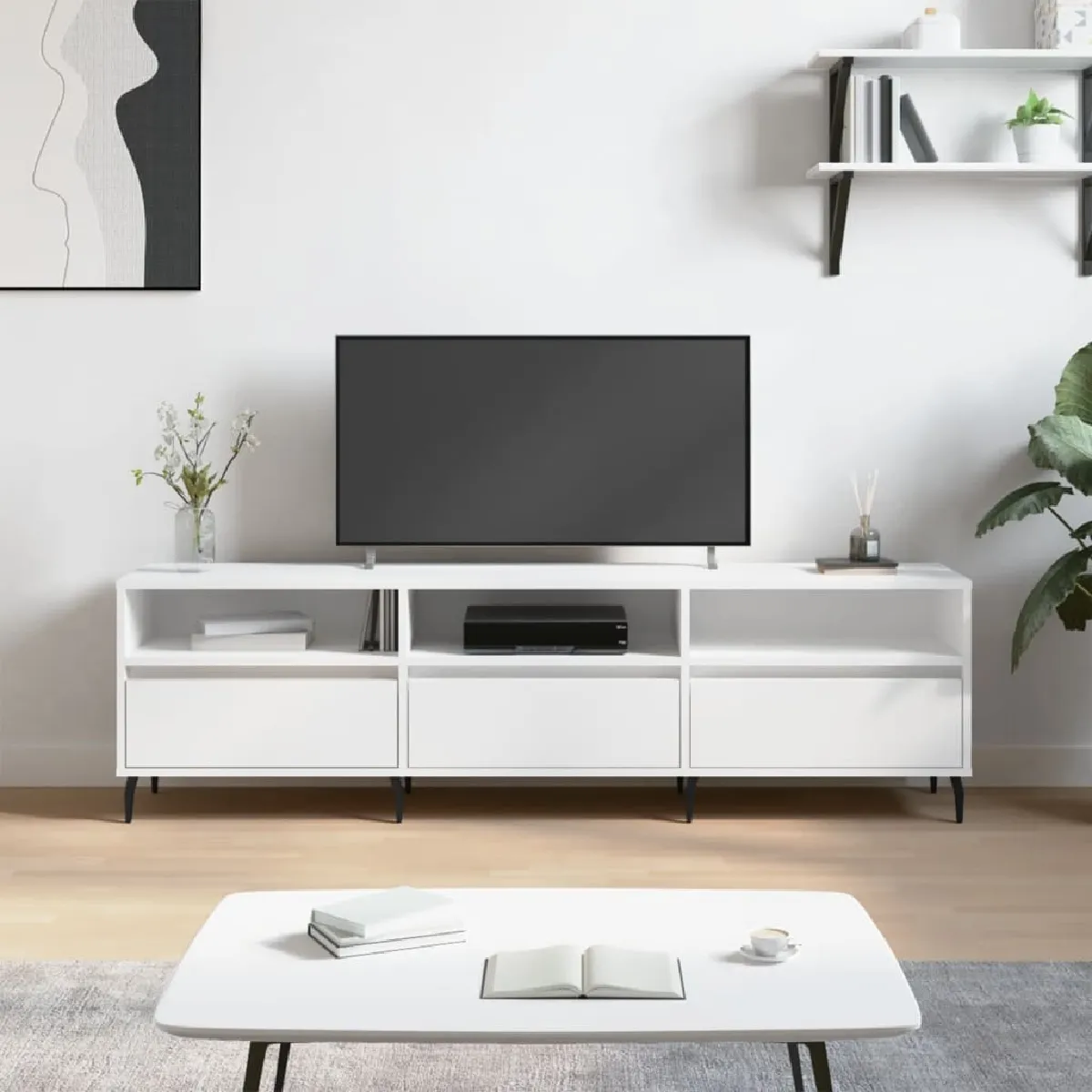 VIDAXL - Meuble TV - 150x30x44,5 cm - Blanc - Image 2