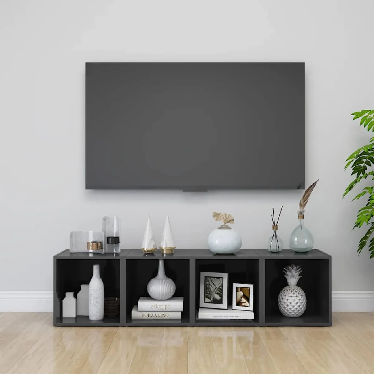 Non Communiqué Gris Meubles Tv 4 Pcs Brillant 37X35x37 Cm Bois D'ingénierie - Image 3