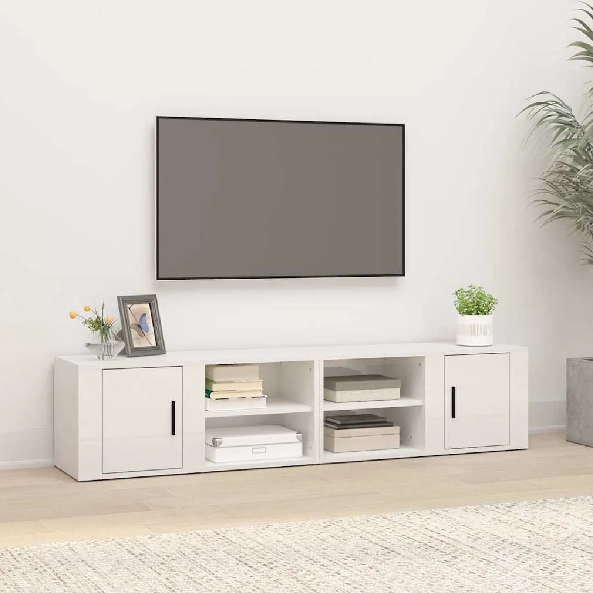 VIDAXL - Meuble TV - Lot de 2 - Blanc brillant - 80x31,5x36 cm - Image 2