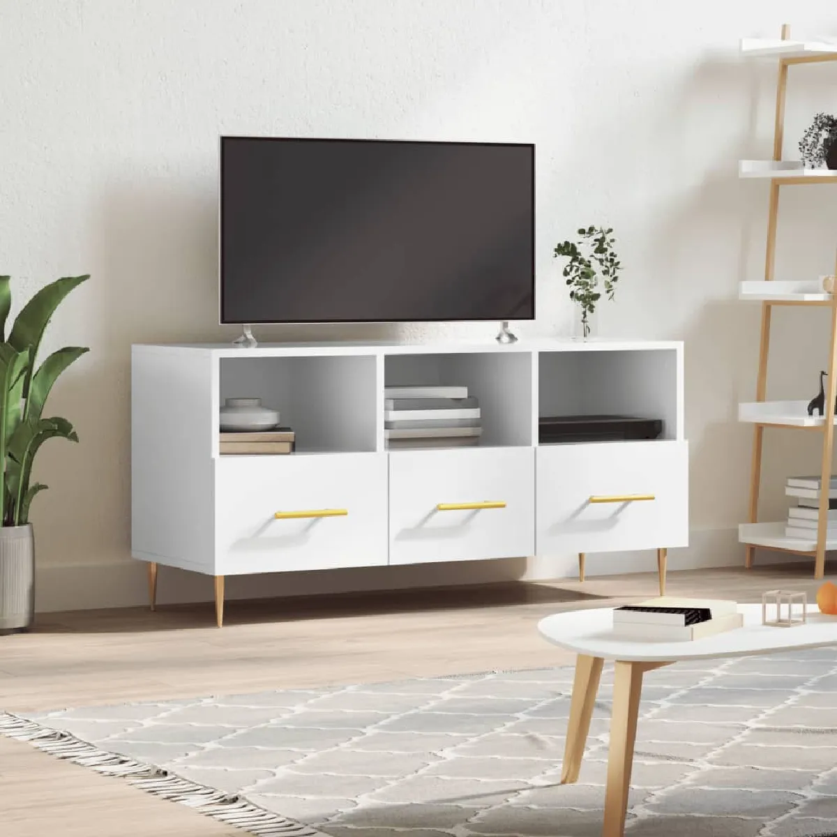 Non Communiqué Blanc Vidaxl Meuble Tv Brillant 102X36x50 Cm Bois D'ingénierie829022 - Image 3