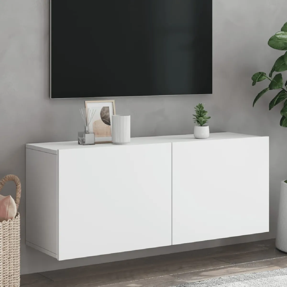 Vidaxl Meuble TV mural - Blanc - 100x30x41 cm