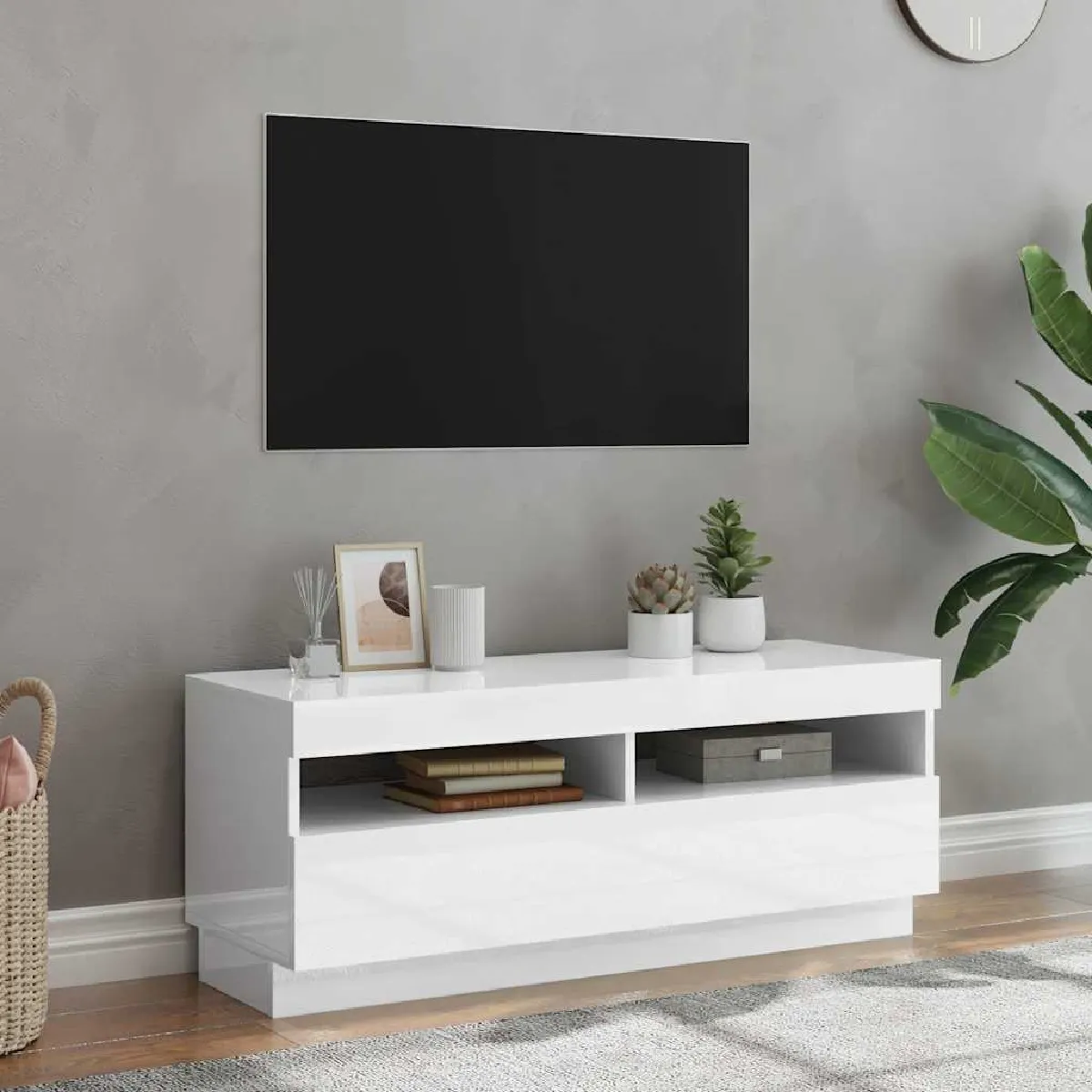 vidaXL - Meuble TV - Moderne - Blanc - 100x35x40 cm - Image 2