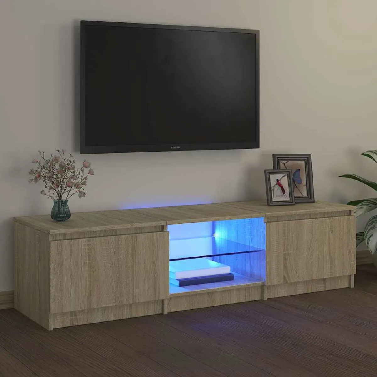 Vidaxl Meuble TV avec LED - Chêne sonoma - 140x40x35,5 cm