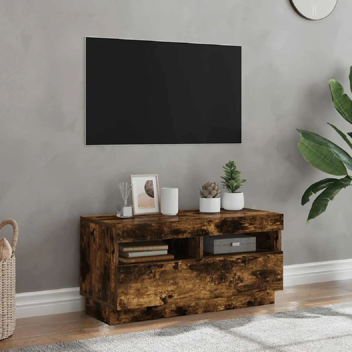 vidaXL Meuble TV avec LED Chêne fumé - vue 3