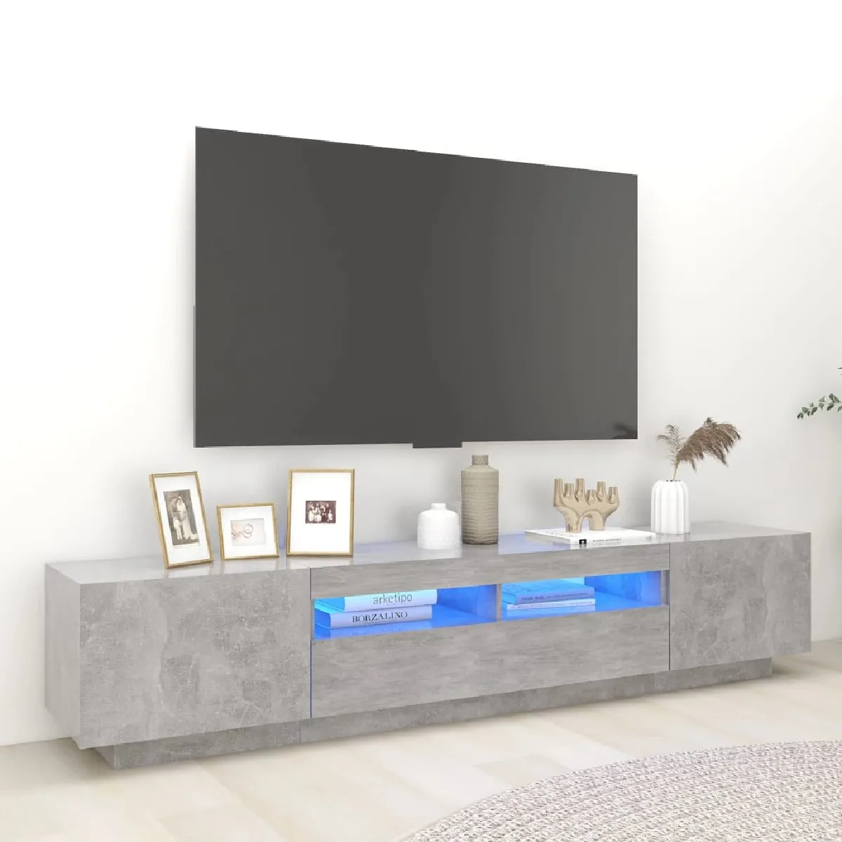 Vidaxl Meuble TV - 200 cm - Avec LED - Gris béton