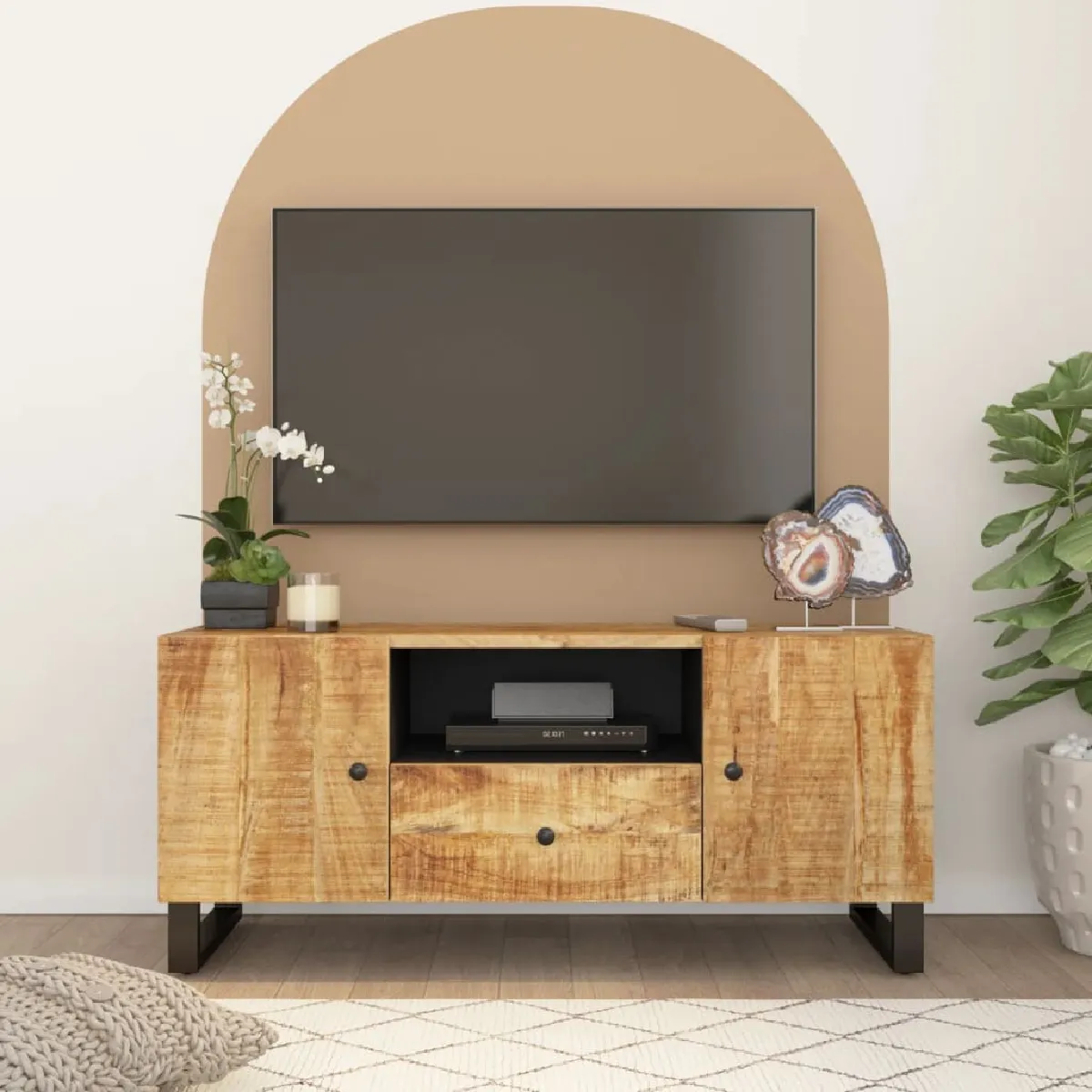 Non Communiqué Marron Vidaxl Meuble Tv, Armoire De Télévision Avec Étagère, Meuble Télé Avec Compartiment Salon, Rustique, Bois De Manguier Et D'ingénierie - Image 3