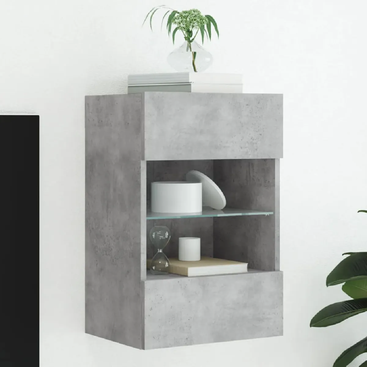 Non Communiqué Gris Vidaxl Meuble Tv Mural Avec Lumières Led, Armoire De Télévision Suspendue Avec Étagère, Meuble Télé Flottant, Moderne, 837084 - Image 3