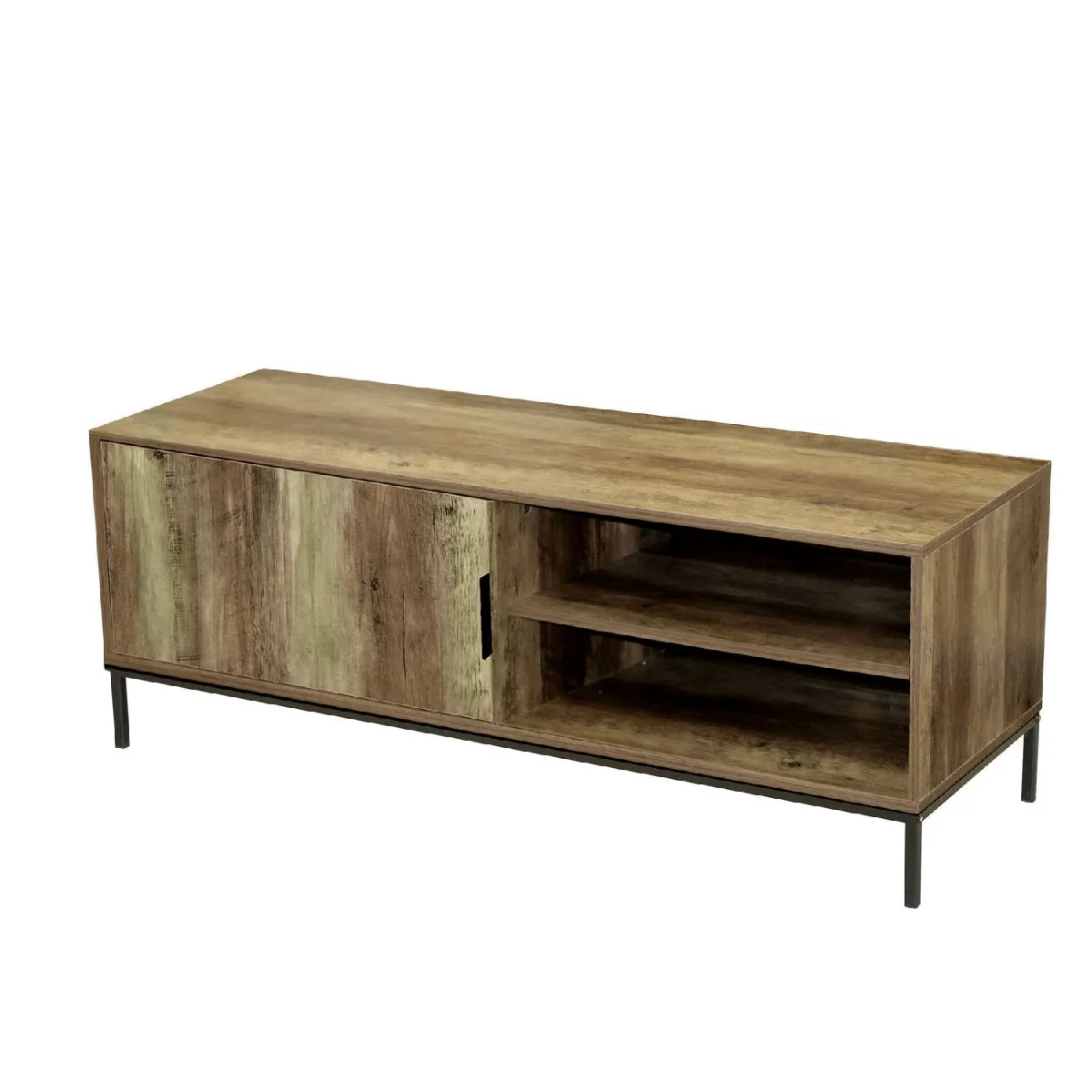 Meuble TV Joya avec 1 porte et 2 niches de rangement - Bois foncé et noir Meuble TV Joya avec 1 porte et 2 niches de rangement - Bois foncé et noir