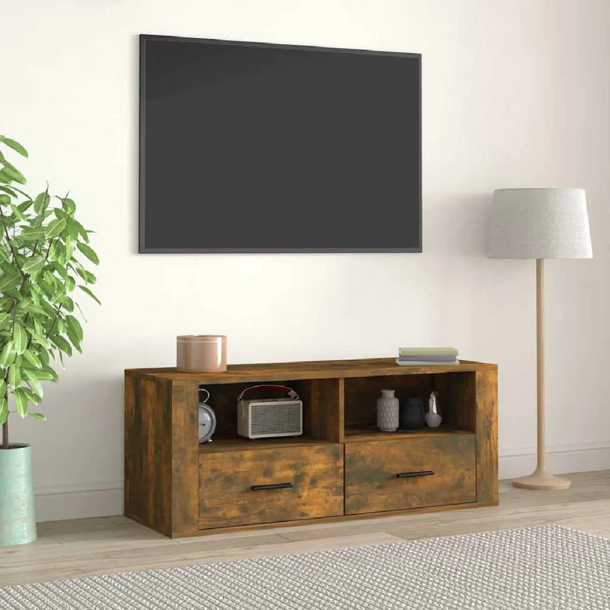 Non Communiqué Marron Vidaxl Meuble Tv Chêne Fumé 100X35x40 Cm Bois D'ingénierie816813 - Image 3