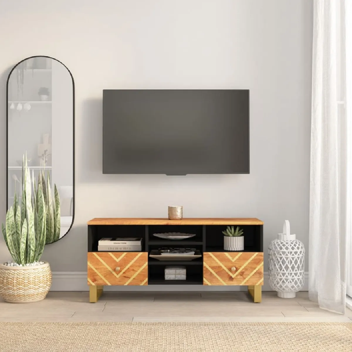 Vidaxl Marron/Noir Meuble Tv Manguier Massif