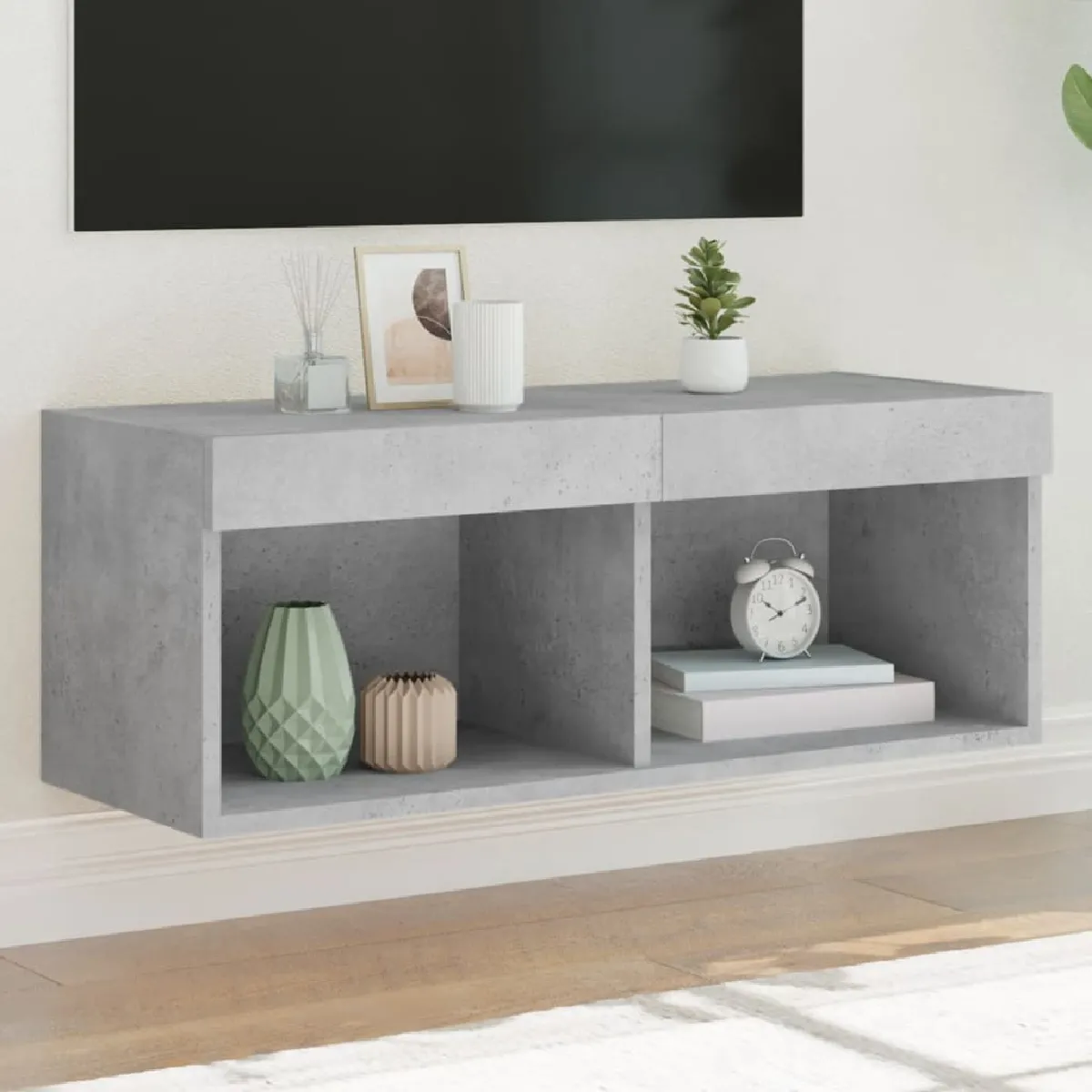 Vidaxl Meuble TV avec LED - Gris béton - 80x30x30 cm