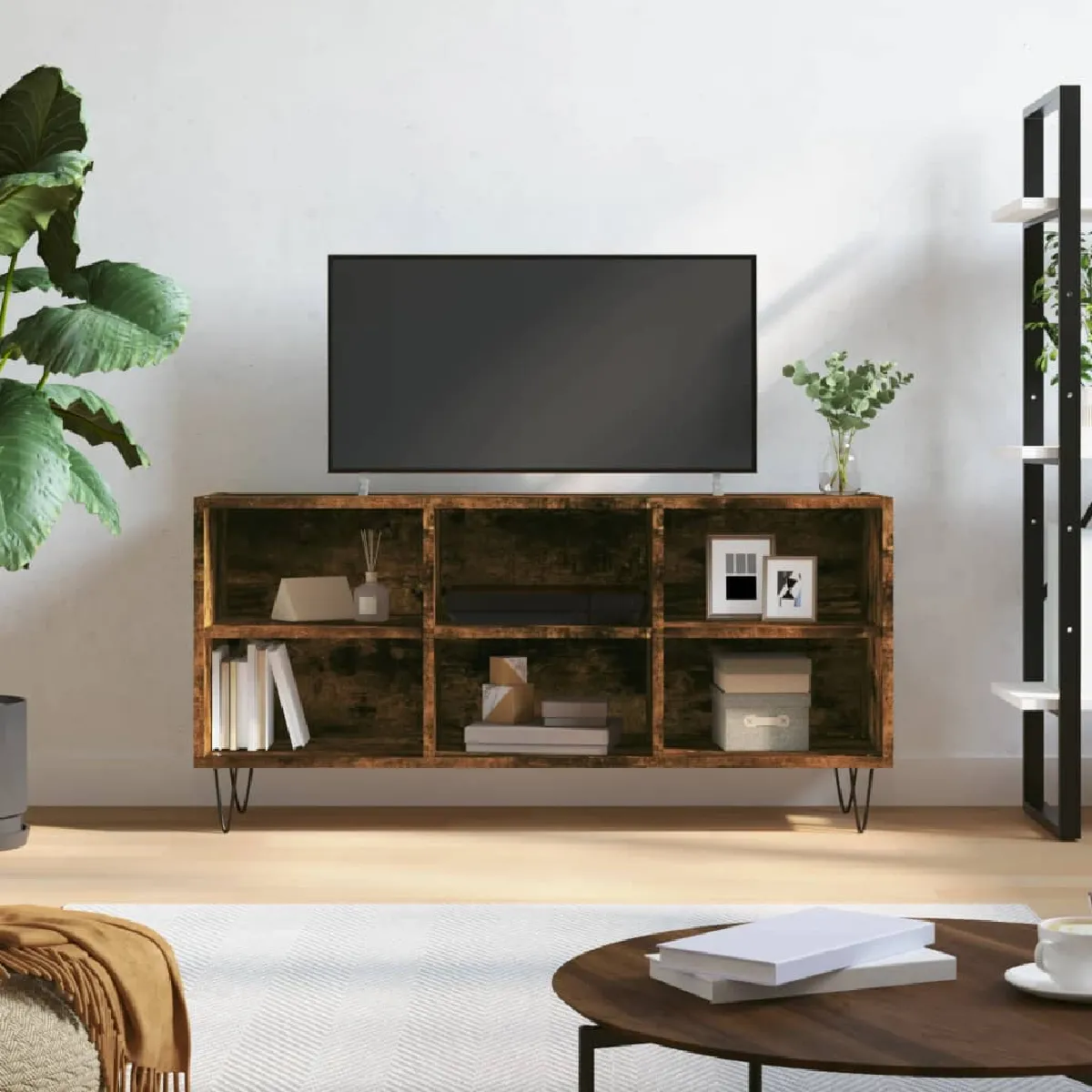 Non Communiqué Marron Vidaxl Meuble Tv, Armoire De Télévision Avec 6 Compartiments Et Pieds, Meuble Télé Avec Rangement Salon Salle De Séjour, Chêne Fumé Bois D'ingénierie - Image 3