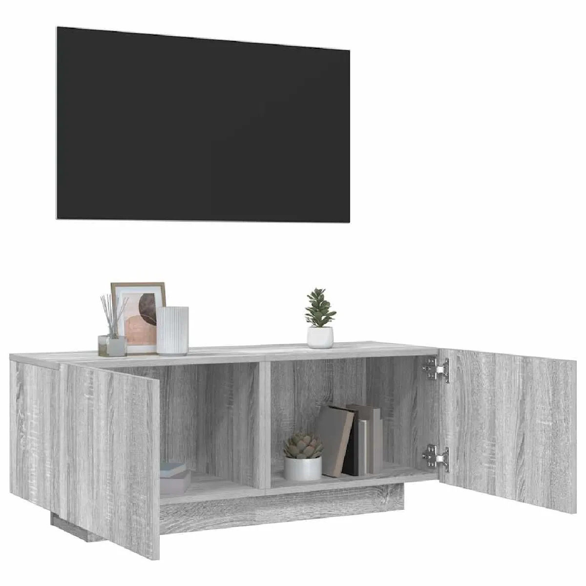 Non Communiqué Gris Meuble Tv Sonoma 100X35x40 Cm Bois D Ingénierie - Image 3