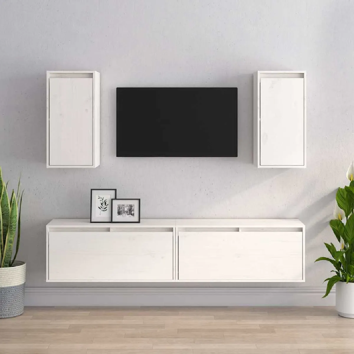 Non Communiqué Blanc Meubles Tv 4 Pcs Bois Massif De Pin - Image 3