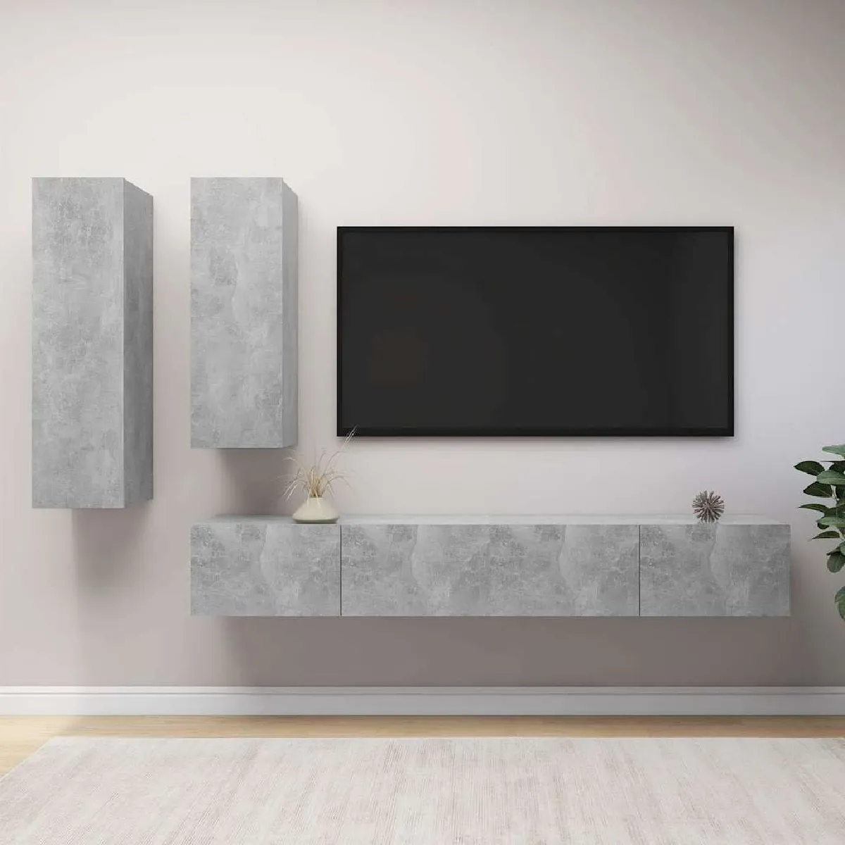 Non Communiqué Gris Ensemble De Meuble Tv 4 Pcs Béton Bois D Ingénierie - Image 3