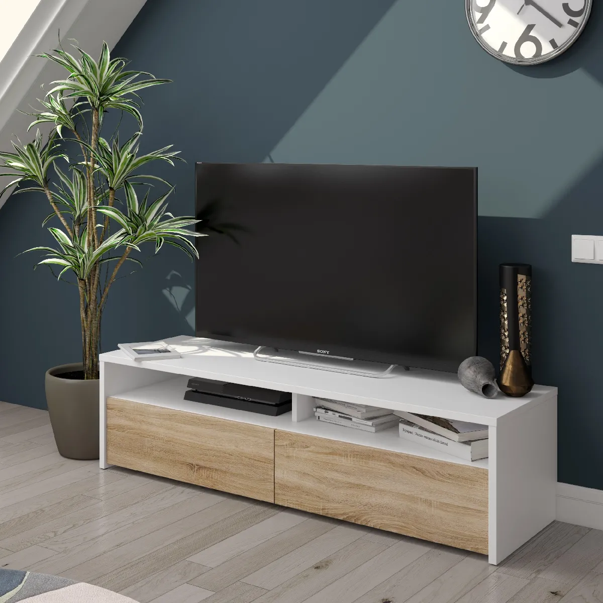 Alter Meuble TV avec rangements - Blanc Alter Meuble TV avec rangements - Blanc