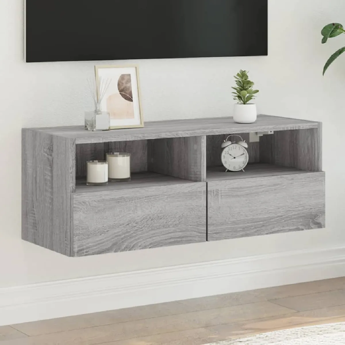 Non Communiqué Gris Meuble Tv Mural Sonoma 80X30x30 Cm Bois D Ingénierie - Image 3