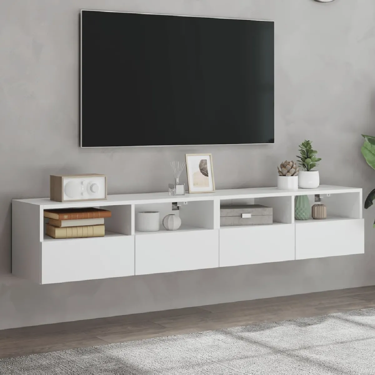 VIDAXL - Meuble TV mural - Set de 2 - Blanc - 80x30x30 cm - Image 2