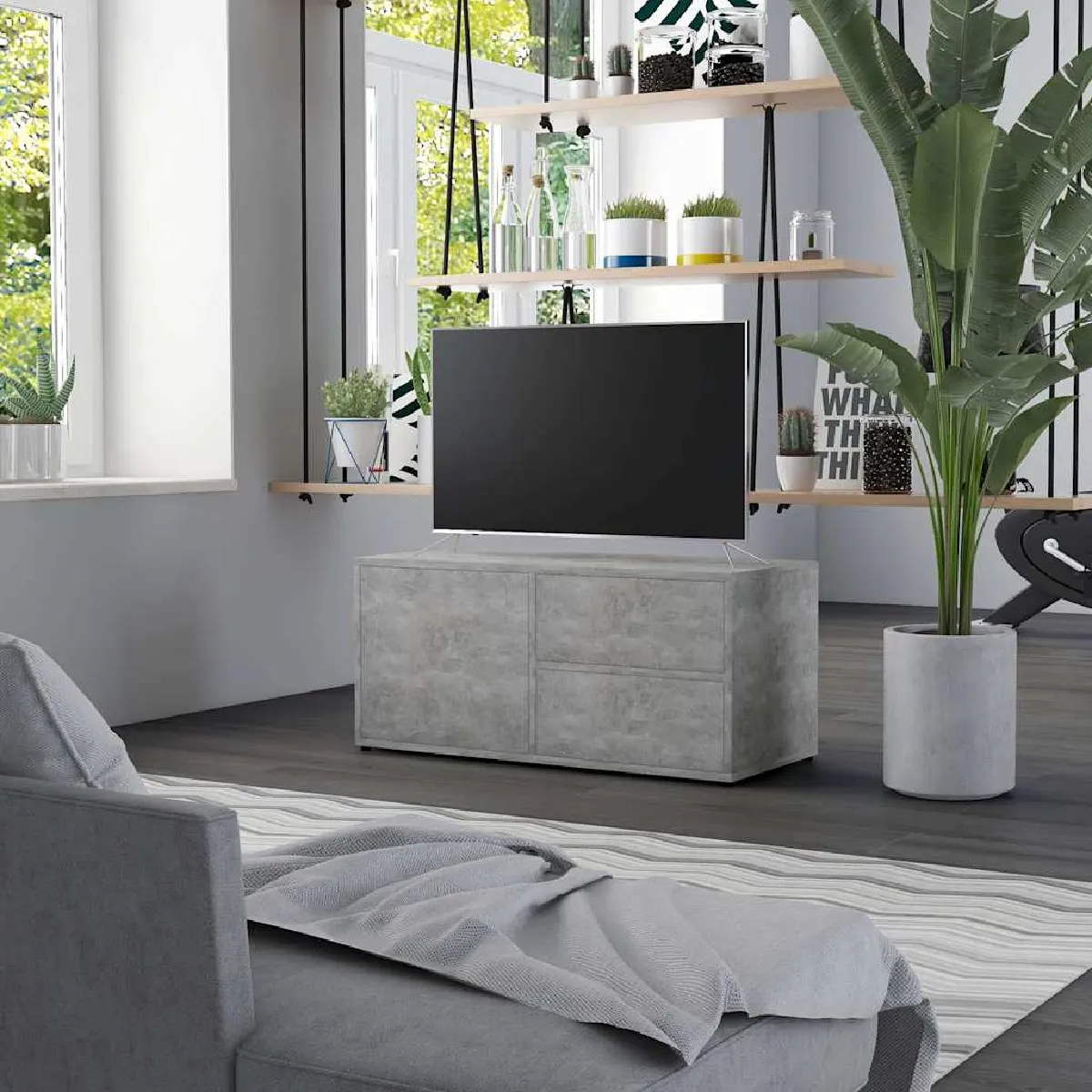 vidaXL - Meuble TV - 80x34x36 cm - Gris - Image 2