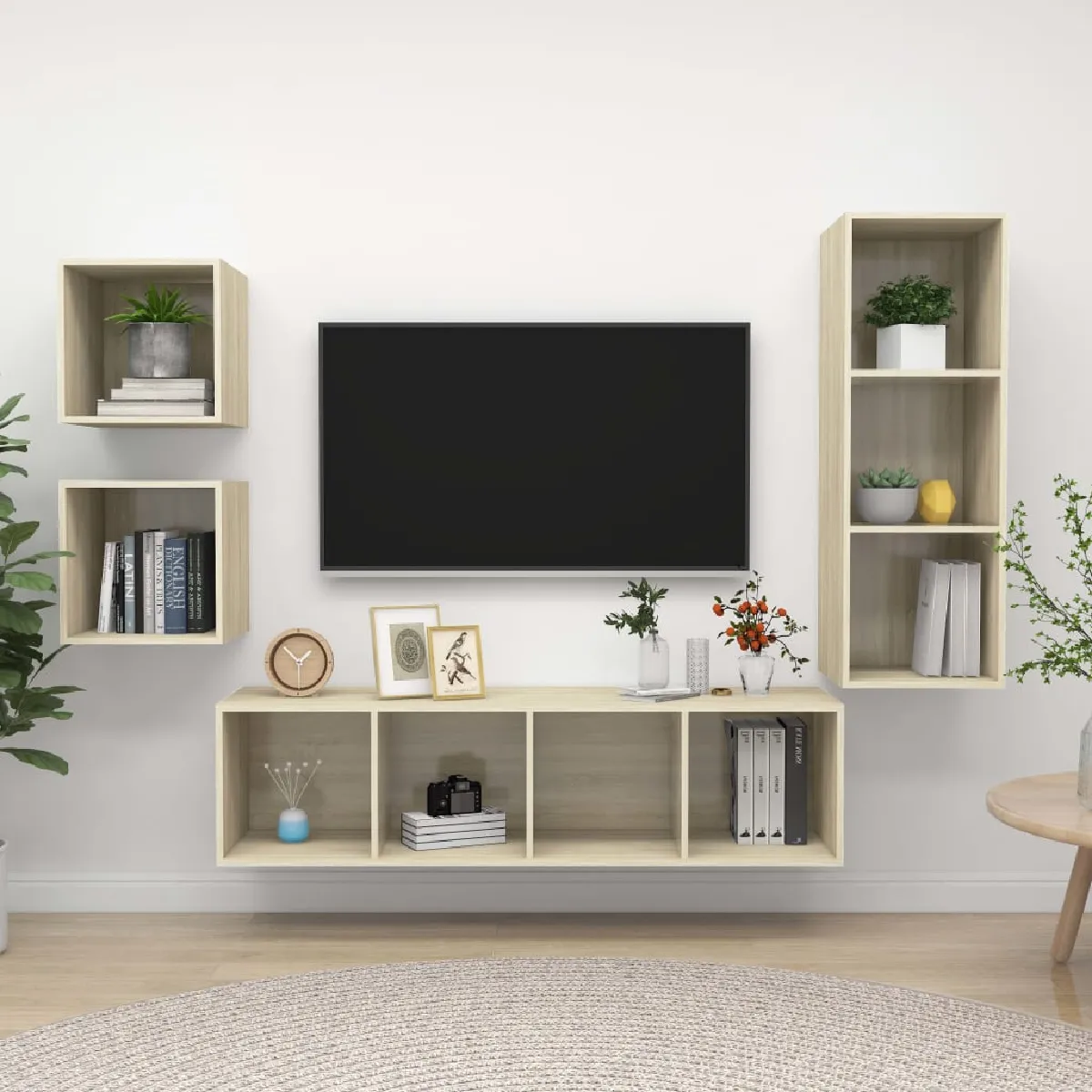 Non Communiqué Brun Vidaxl Ensemble De Meubles Tv 4 Pcs, Ensemble D'armoires De Télévision Avec Rangement, Meubles Télé De Salon, Chêne Sonoma Bois D'ingénierie 3079775 - Image 3