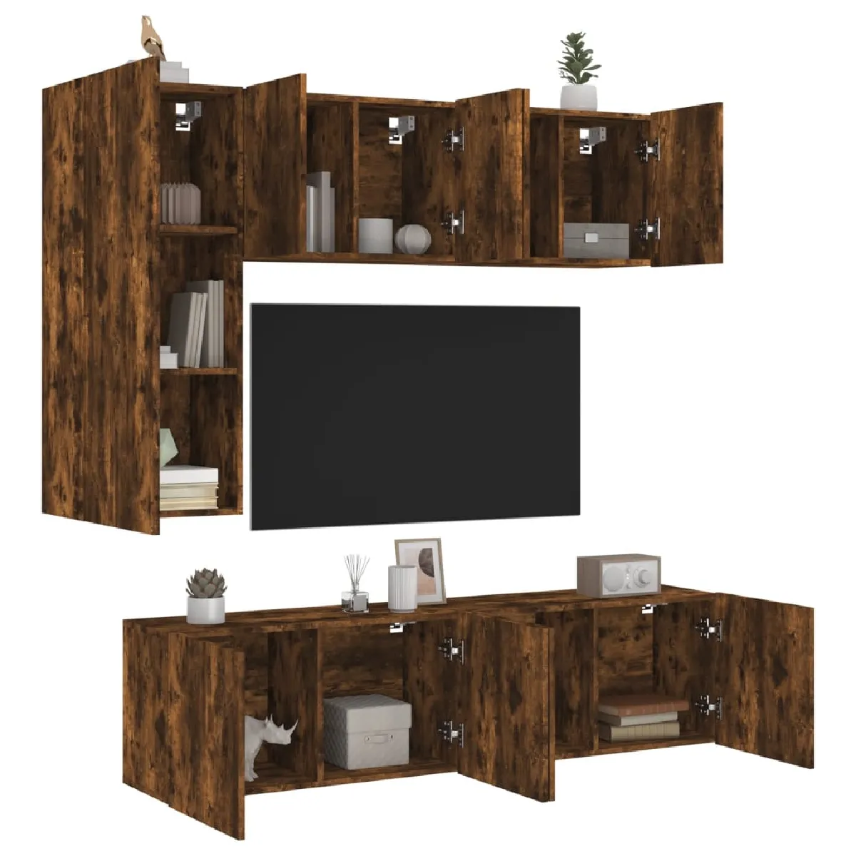 vidaXL Unités Murales TV Chêne Fumé - vue 3