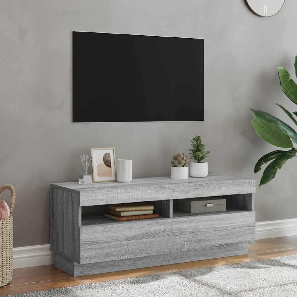 Non Communiqué Sonoma Gris Meuble Tv Avec Lumières Led 100X35x40 Cm - Image 3