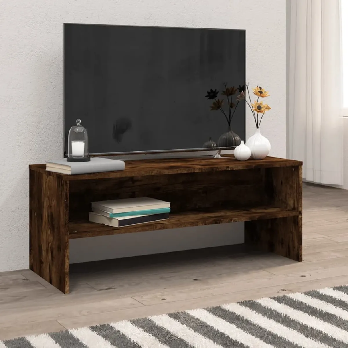 Vidaxl Meuble TV Chêne Fumé 100x40x40 cm