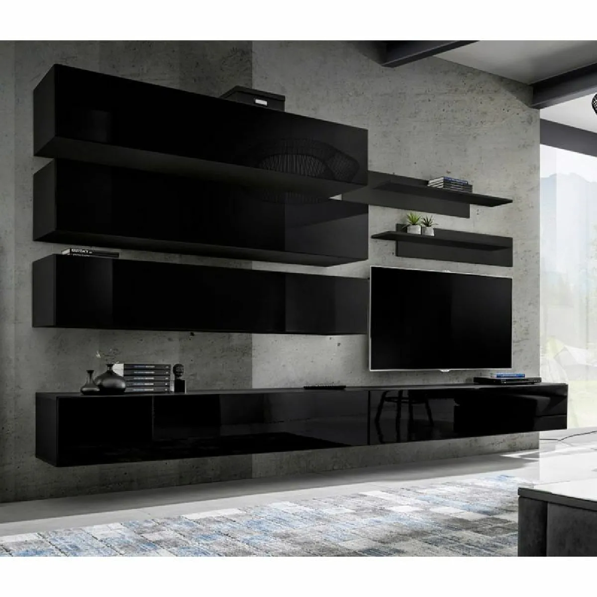 Paris Prix Meuble TV mural Design Fly IX - Noir Paris Prix Meuble TV mural Design Fly IX - Noir