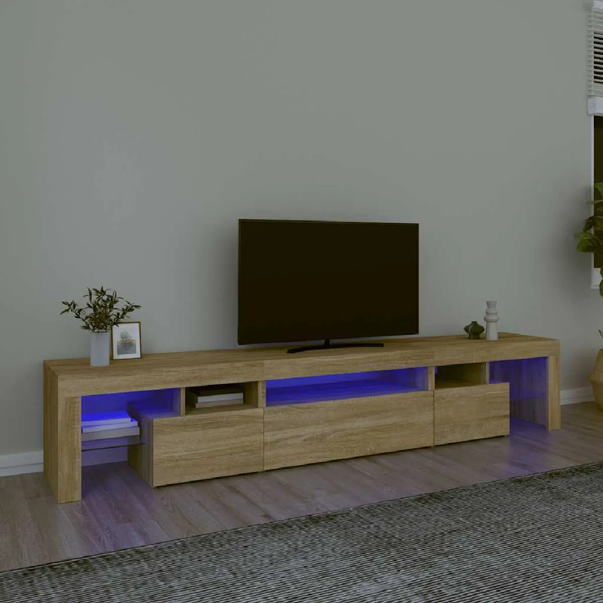 Non Communiqué Ch Meuble Tv Avec Lumières Led Êne Sonoma 215X36,5X40 Cm - Image 2