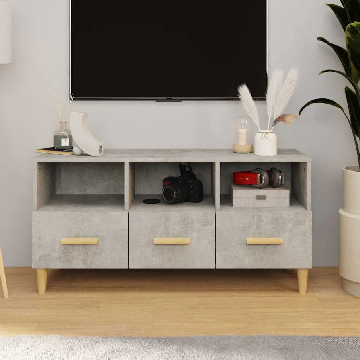 VIDAXL - Meuble TV - Gris Béton - 102 x 36 x 50 cm - Image 2