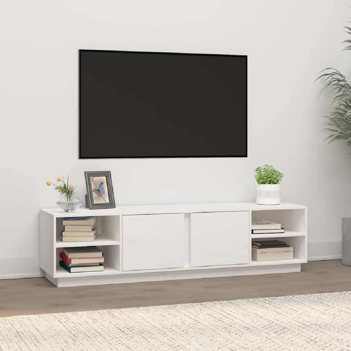Non Communiqué Blanc Vidaxl Meuble Tv 156X40x40 Cm Bois De Pin Massif814455 - Image 3