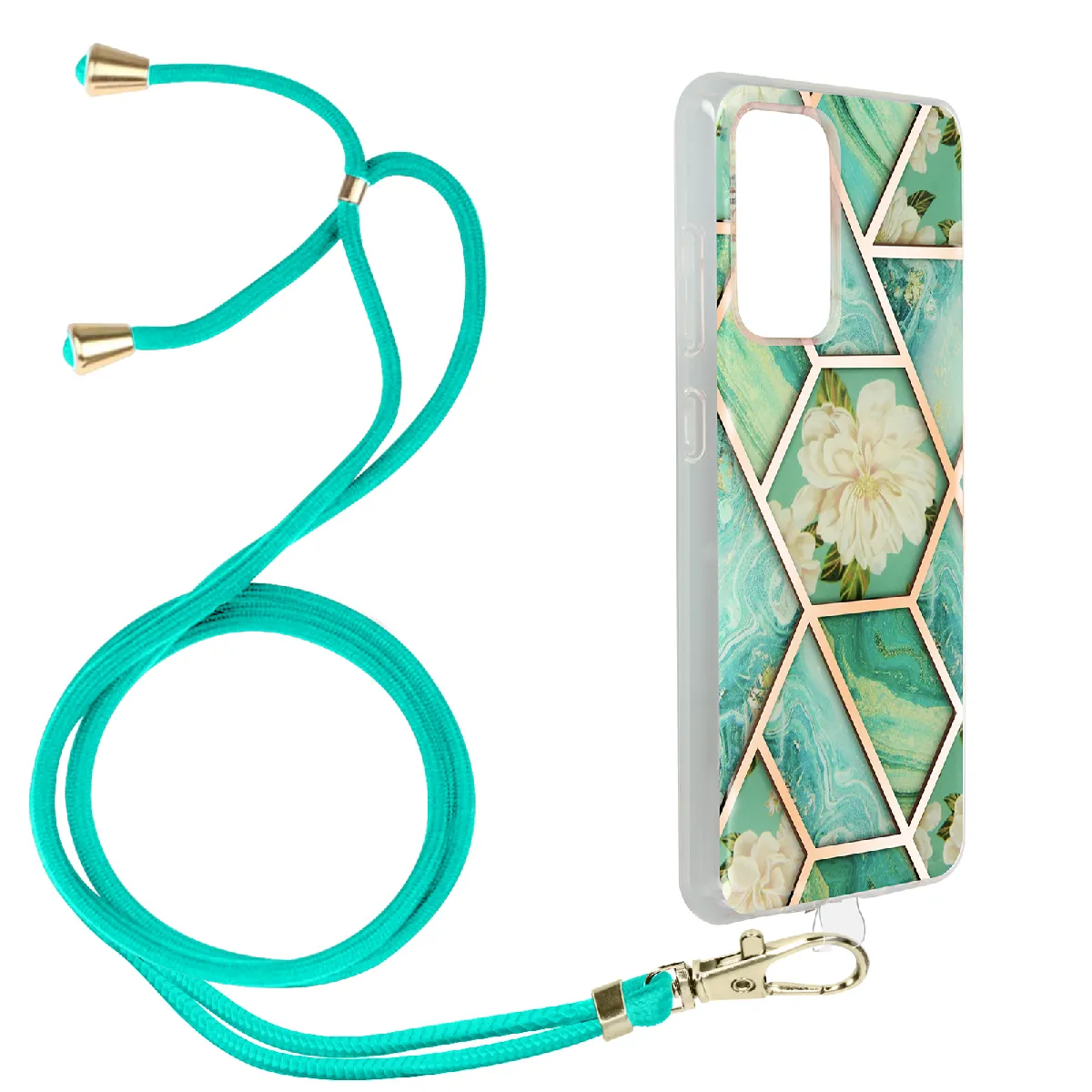 Avizar Turquoise Coque Samsung Galaxy A72 Motif Géométrique Cordon Amovible