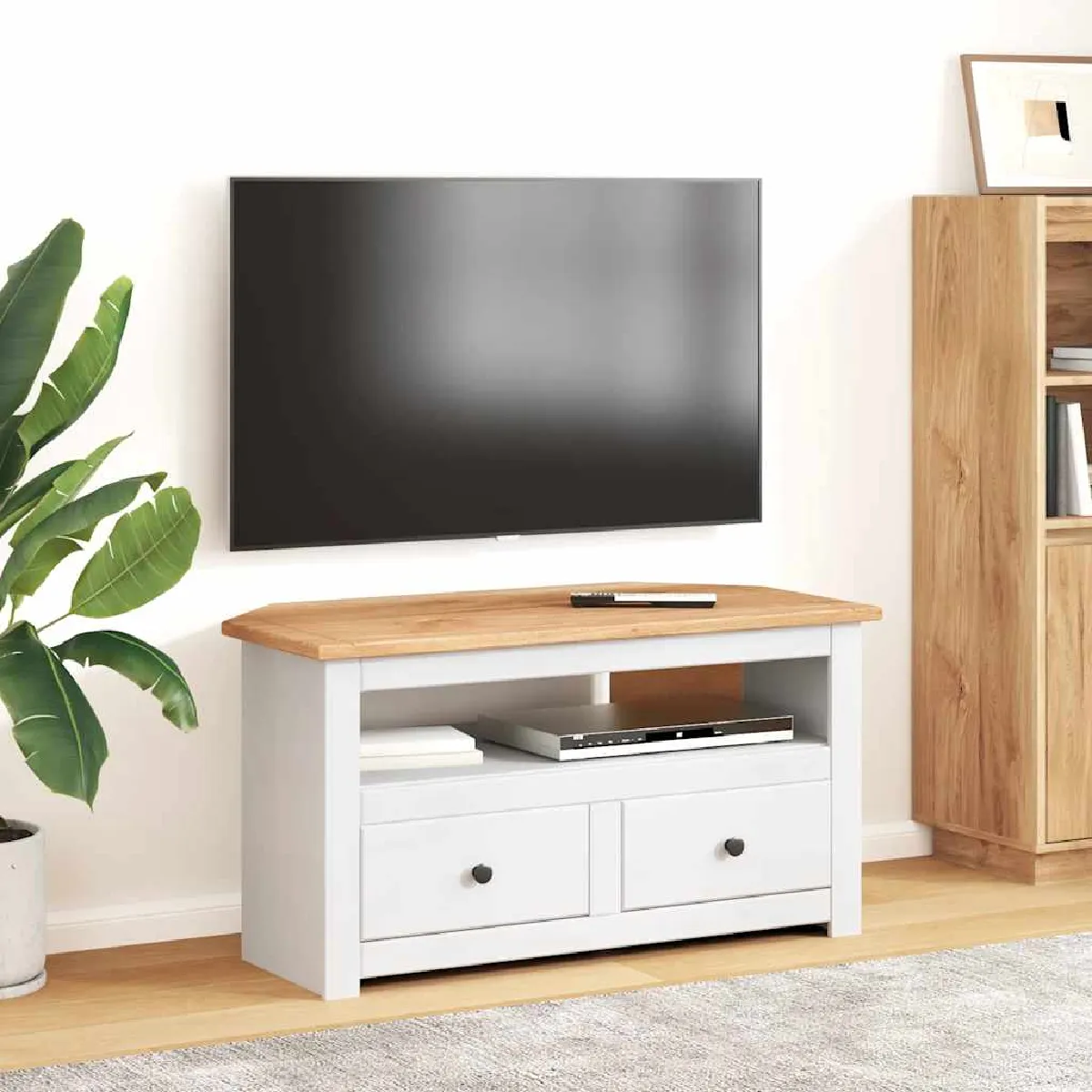 Vidaxl Meuble TV d'angle Blanc 93x49x49 cm Pin Assortiment Panama