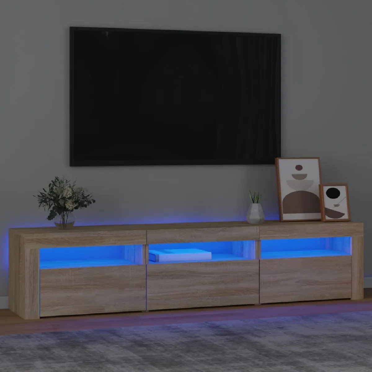 Vidaxl Meuble TV LED Chêne Sonoma 180 cm