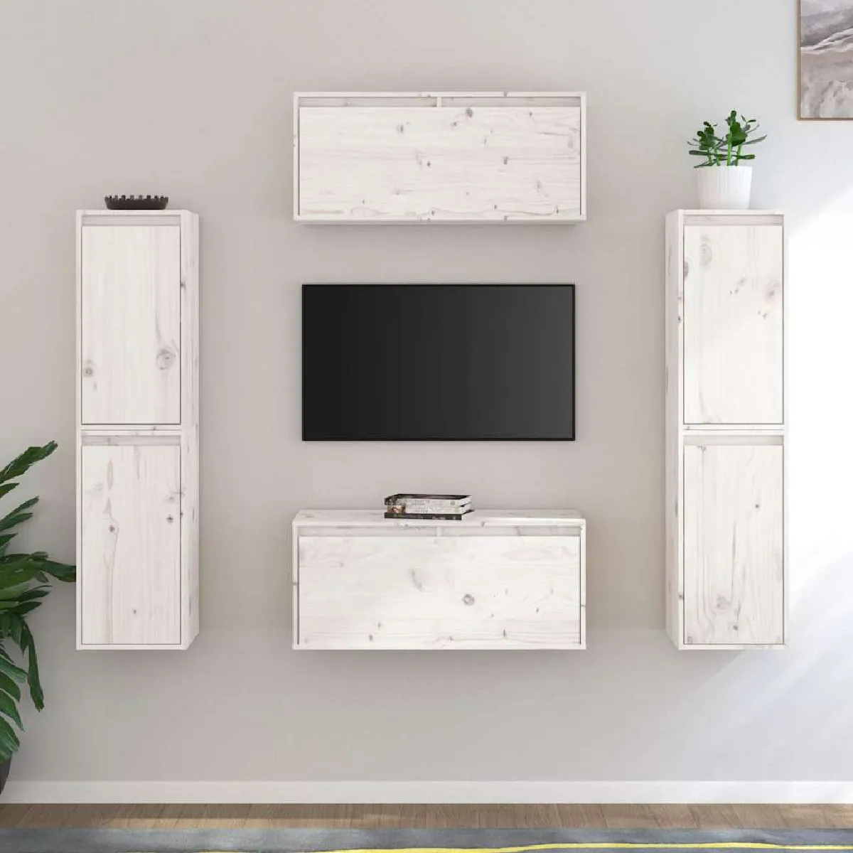 Non Communiqué Blanc Meubles Tv 6 Pcs Bois Massif De Pin - Image 3