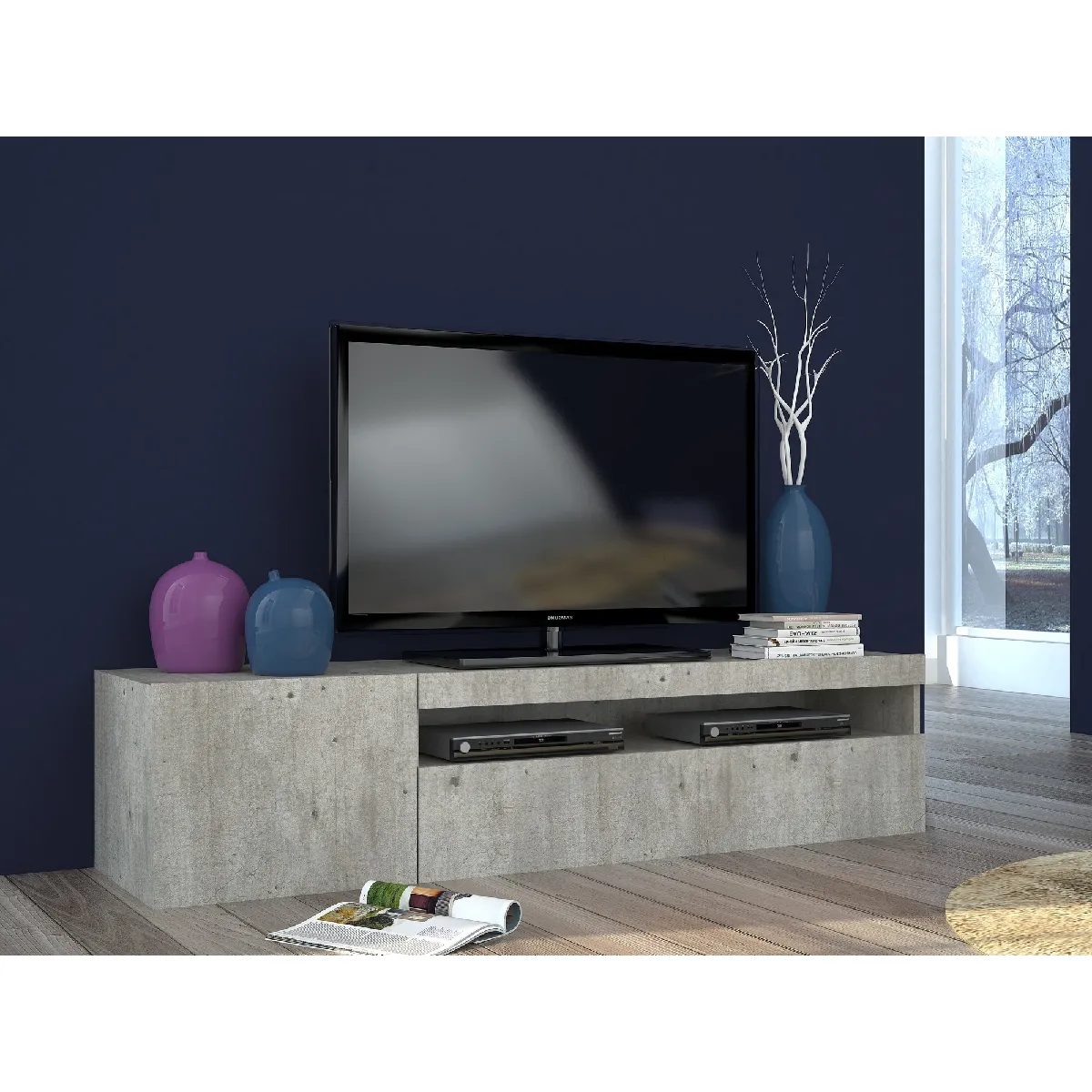 Alter meuble TV 2 portes - Gris ciment Alter meuble TV 2 portes - Gris ciment