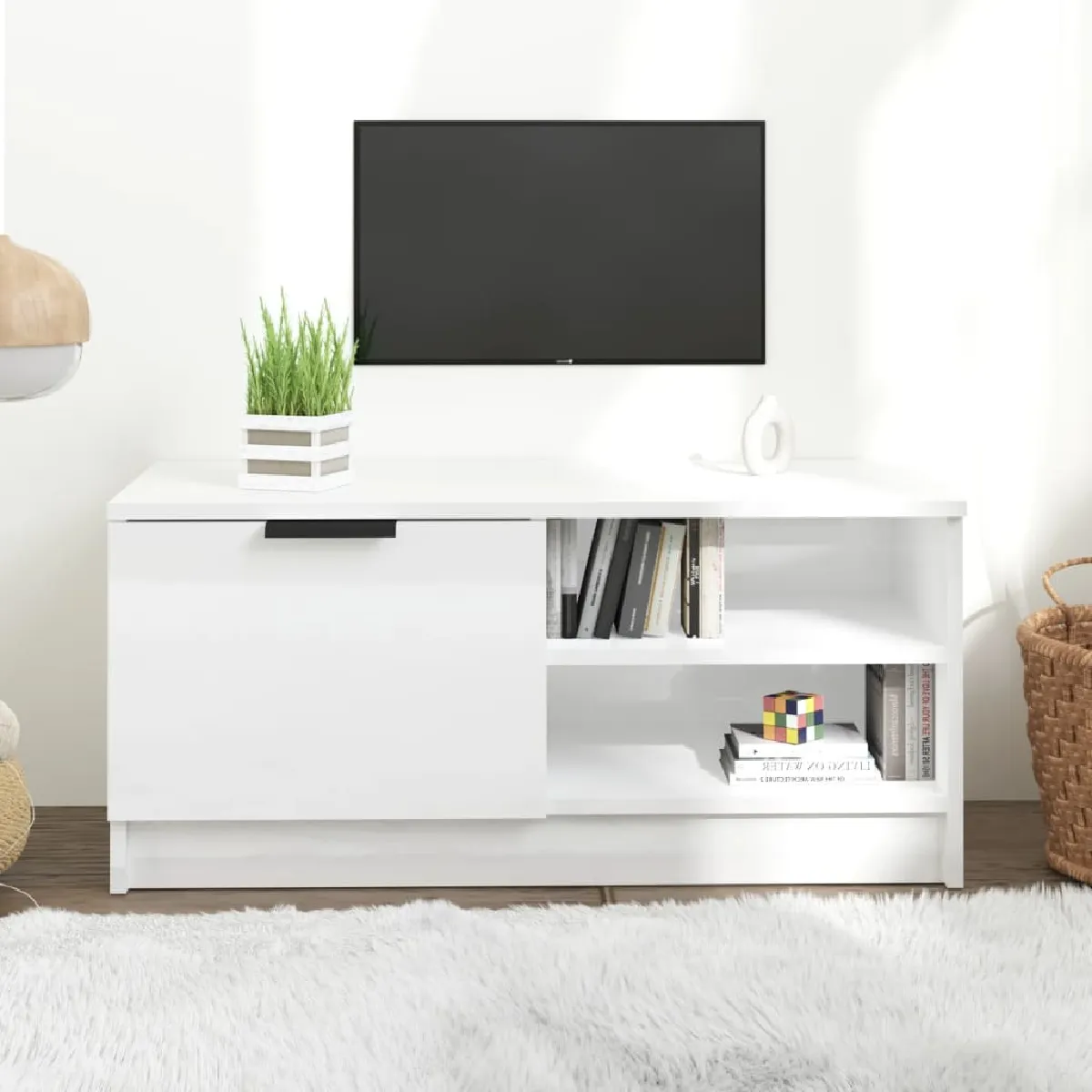Vidaxl Meuble TV Blanc Brillant 80 cm