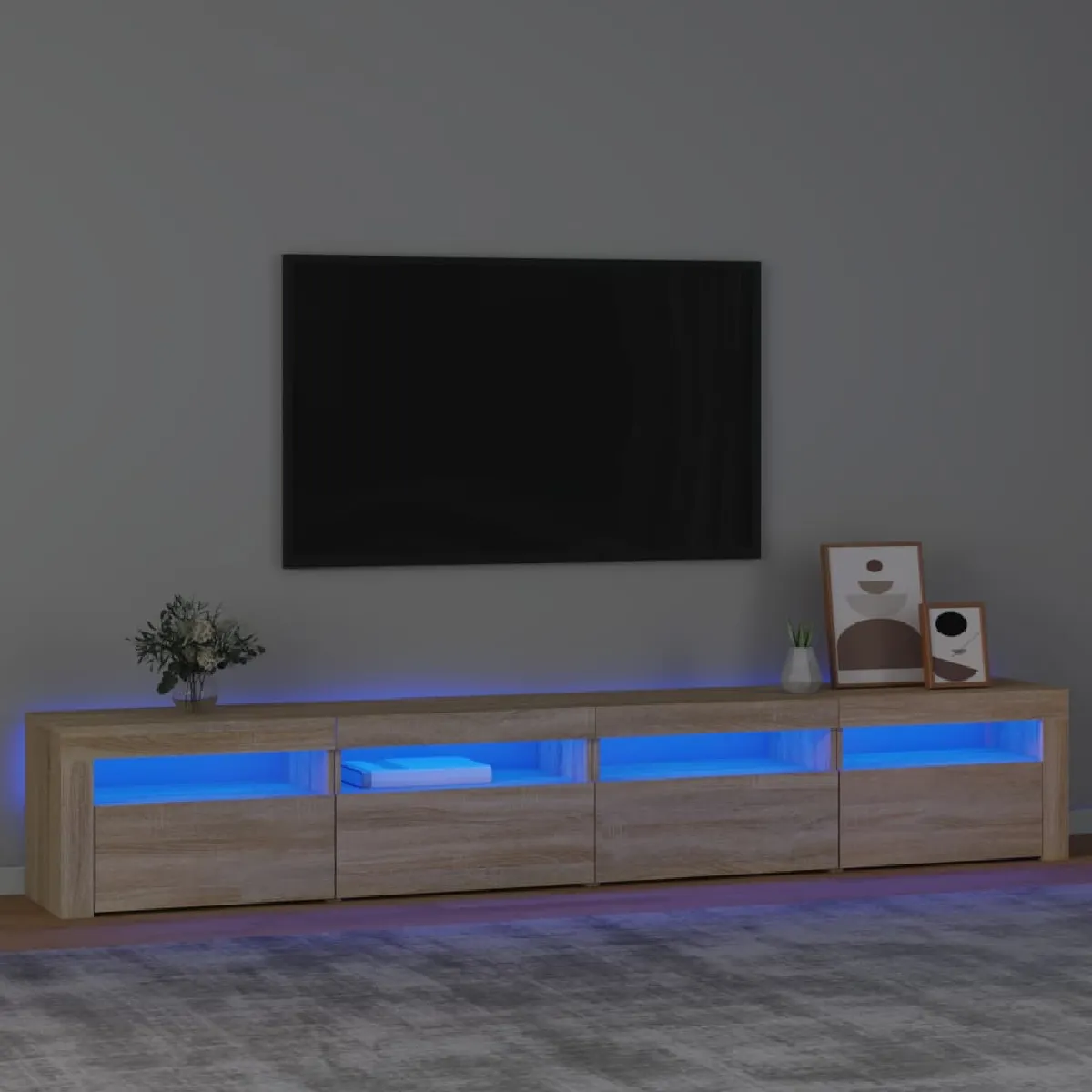 vidaXL Meuble TV avec lumières LED Chêne sonoma 240x35x40 cm - vue 2