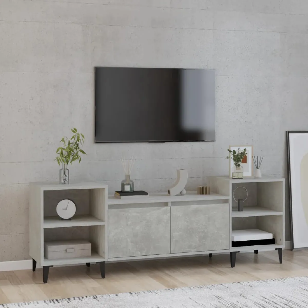 VIDAXL  meuble tv gris b&eacute;ton 160x35x55 cm bois d'ing&eacute;nierie