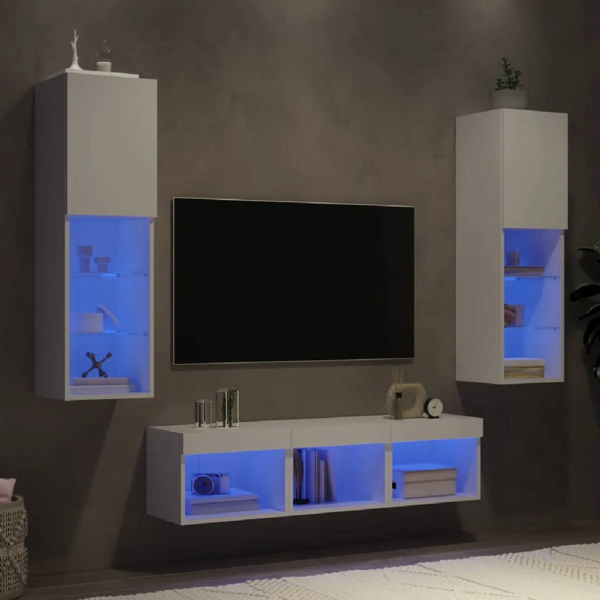 VIDAXL - Meuble TV Mural - Ensemble 5 pièces - Moderne - Blanc - Image 3