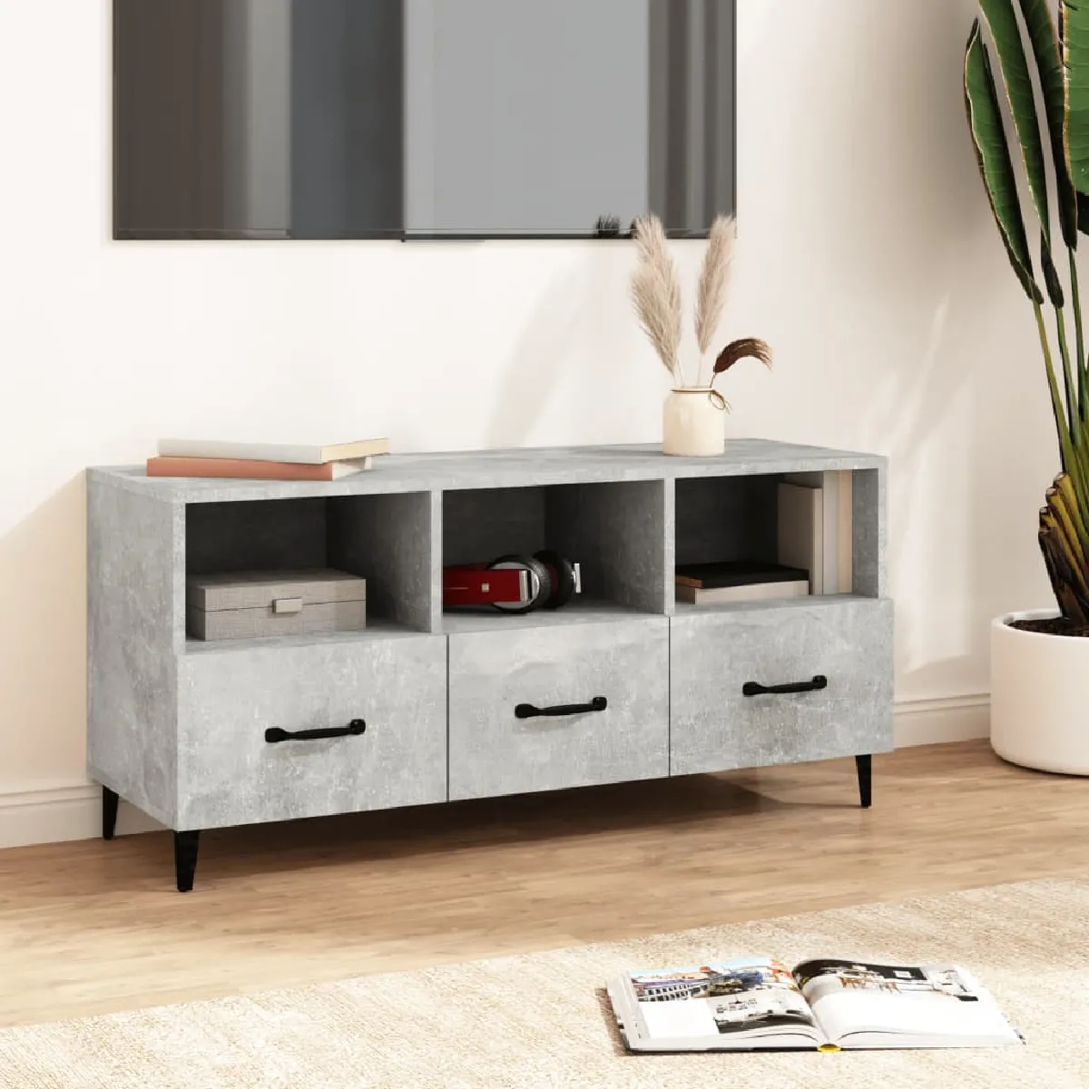 VIDAXL - Meuble TV - 102x35x50 cm - Gris Béton - Image 2
