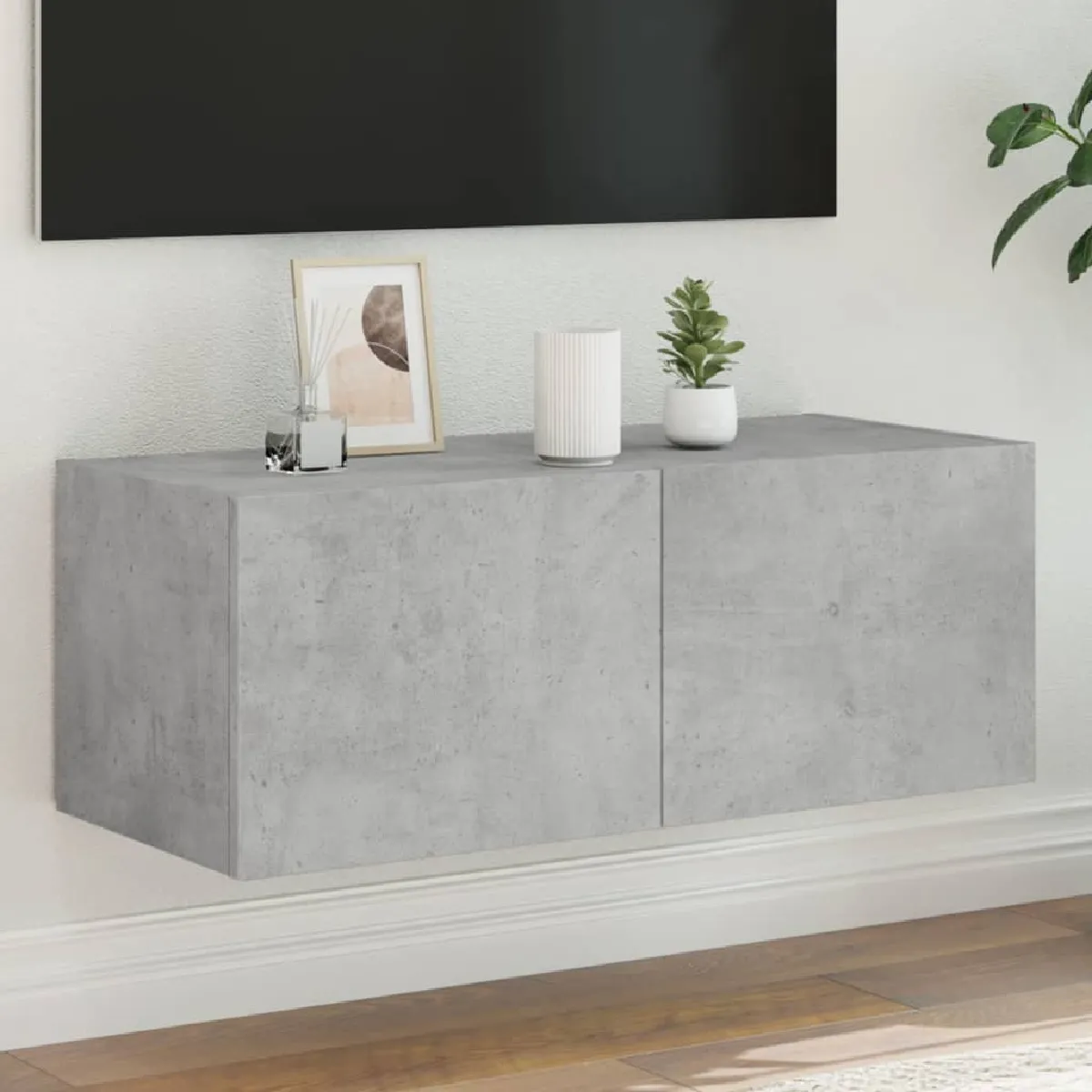 vidaXL Meuble TV Mural avec LED - Gris Béton