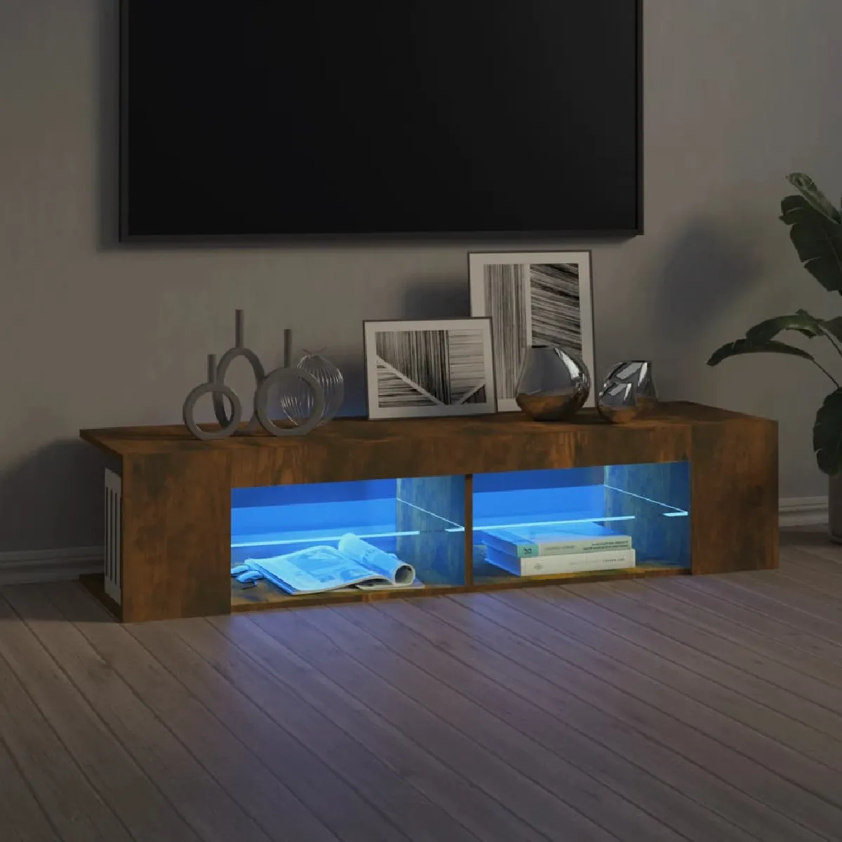 vidaXL Meuble TV avec LED Chêne fumé - vue 2