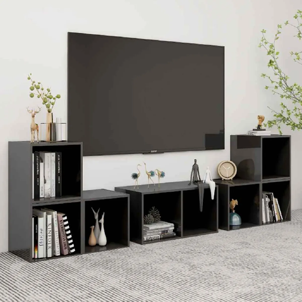Non Communiqué Gris Vidaxl 6-Delige Tv-Meubelset Bewerkt Hout Hoogglans Grijs3080059 - Image 2