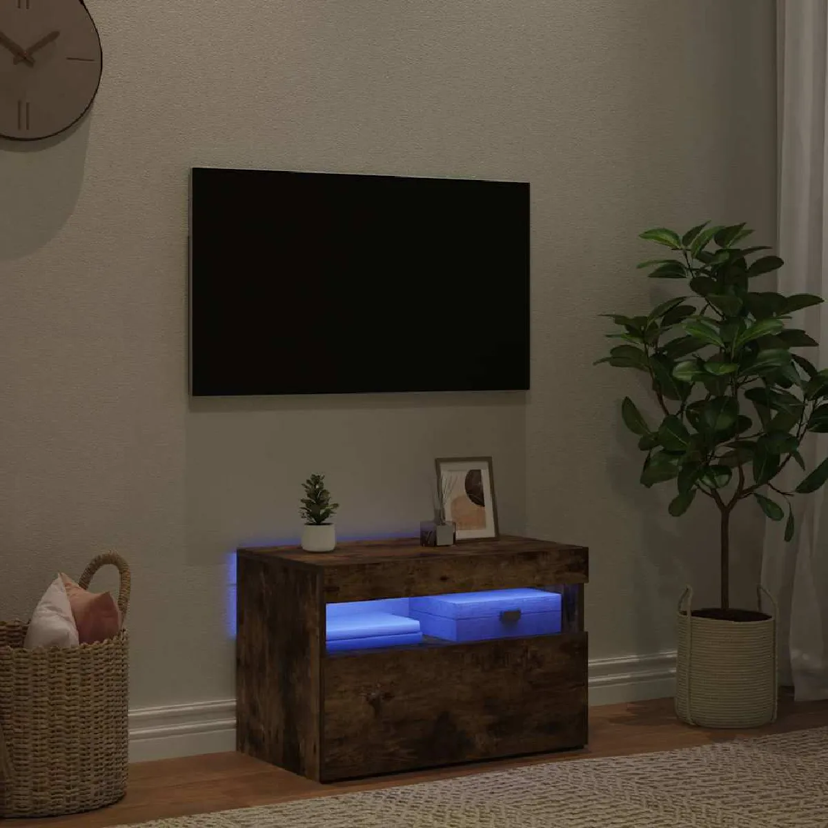 Non Communiqué Chêne Vidaxl Meuble Tv Avec Lumières Led Fumé 60X35x40 Cm815678 - Image 3