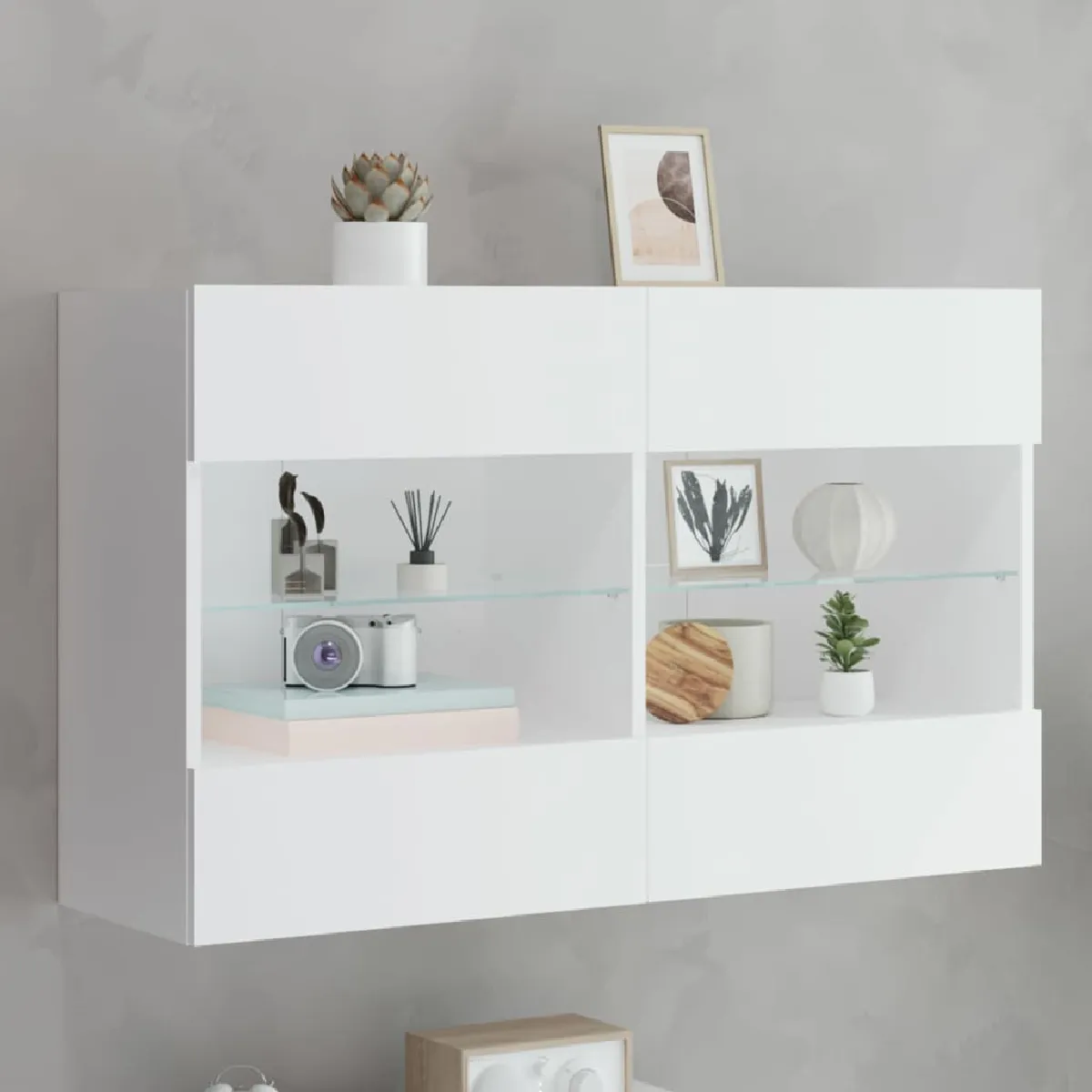 vidaXL - Meuble TV Mural - Moderne - Éclairage LED - Blanc - Image 2