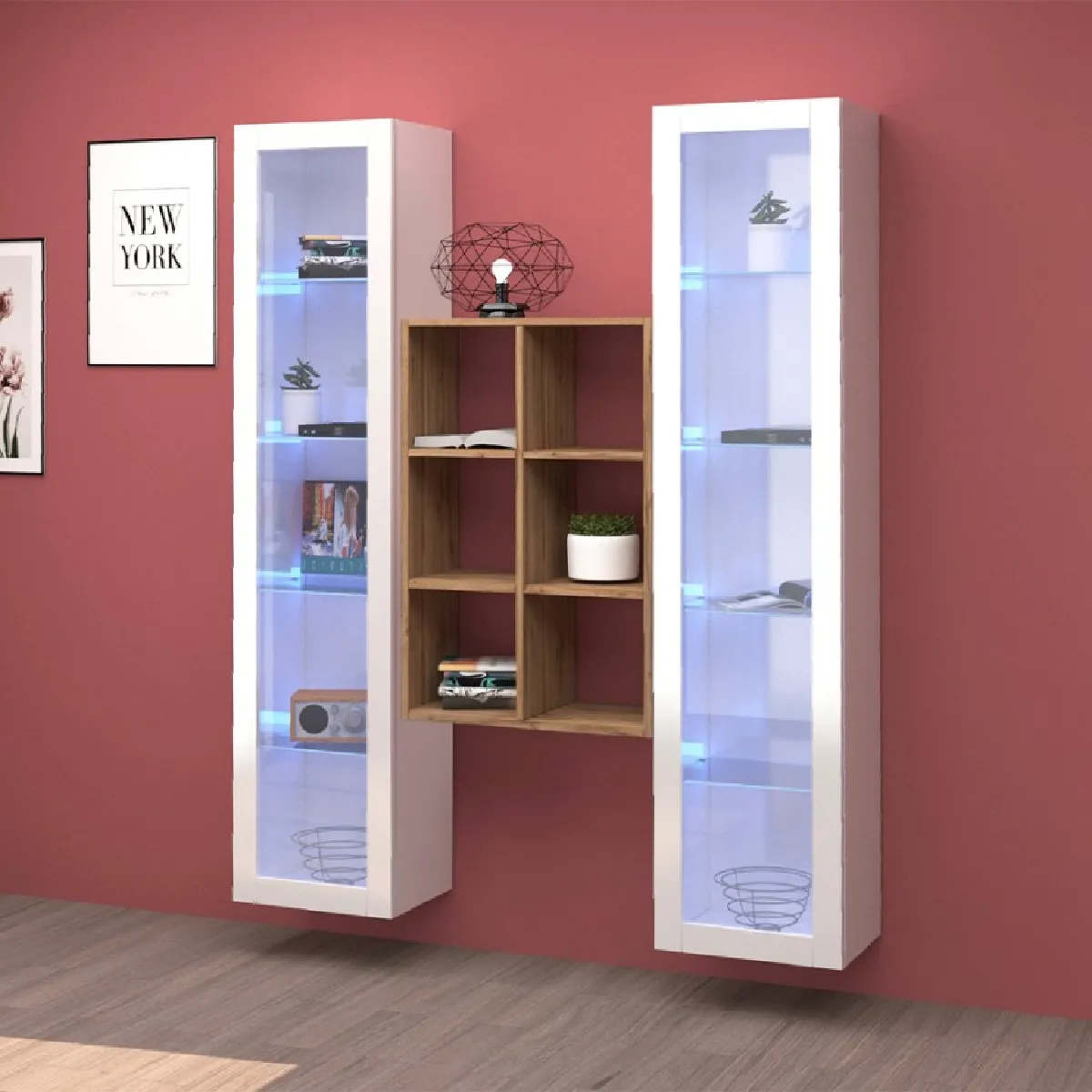 AHD Meuble TV avec bibliothèques - Kesia WH AHD Meuble TV avec bibliothèques - Kesia WH