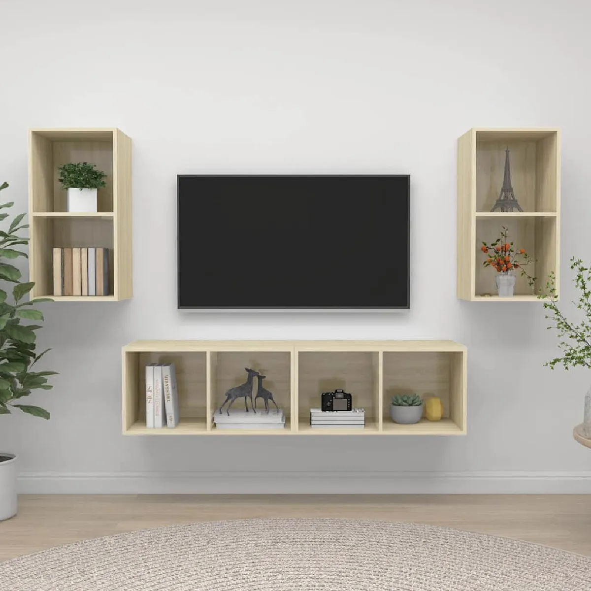 Non Communiqué Brun Vidaxl Meubles Tv Muraux 4 Pcs Chêne Sonoma Aggloméré - Image 3